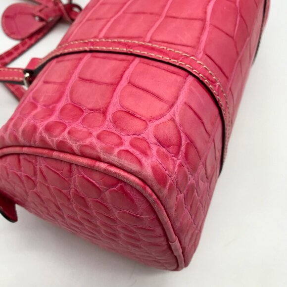 Brahmin Pink Croc Embossed Leather Nile Barrel Shoulder Bag - Picture 9 of 11